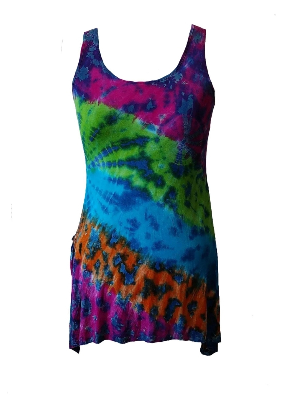 Designer Handmade Colorful Tie Dye Handkerchief Hem Dress Womens Plus Size 1X 16